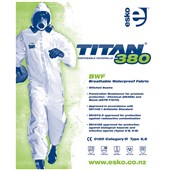 TITAN 380 COVERALL DISPOSABLE POLYETHYLENE BWF CE TYPE 56 CAT3 XL WHITE