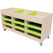 ZEALAND TROLLEY MULTI USE STORAGE W1200 X D450 X H600MM AGED ASH FRAME JUICY SHELVES