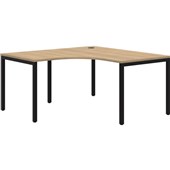 AVERO FIXED HEIGHT WORKSTATION 90 DEGREES 1800X1800MM BLACK FRAME CLASSIC OAK TOP