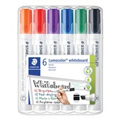 STAEDTLER 351 LUMOCOLOR WHITEBOARD MARKER CHISEL 50MM ASSORTED PACK 6