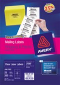 AVERY 959052 L7565 CRYSTAL CLEAR ADDRESS LABEL LASER 8UP CLEAR PACK 25