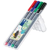 STAEDTLER 334 TRIPLUS FINELINER FIBRE TIP PENS 03MM ASSORTED PACK 4