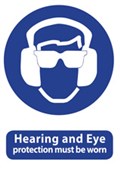 QSI SAFETY SIGN W240 X L340MM HEARING AND EYE PROTECTION