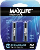 MAXLIFE BATTERY RECHARGEABLE 900MAH SIZE AAA PACK 2