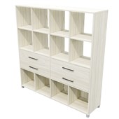 ZEALAND CUBBY HOLE BOOKCASE 12 CUBE 4 DRAWERS W1600 X D400 X H1650MM COASTAL ELM