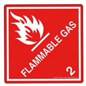 STICKY LABEL FLAMMABLE GAS 2 W100 X L100MM ROLL 500 RED