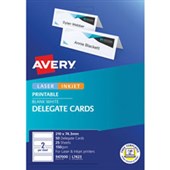 AVERY 947000 L7423 DELEGATE CARDS LASER EMBOSSED 2UP 210 X 7425MM 150GSM PACK 25