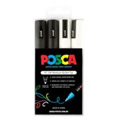 POSCA PC5M PAINT MARKER BULLET MEDIUM 25MM BLACK  WHITE PACK 4