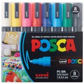 POSCA PC5M PAINT MARKER BULLET MEDIUM 25MM ASSORTED PACK 8