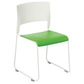 EDEN SLIM VISITOR CHAIR STACKABLE LINKABLE WHITE FRAME WITH GREEN VINYL