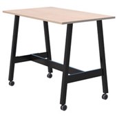 MODELLA II MOBILE LEANER W1600 X D800 X H1050MM BLACK FRAME REFINED OAK TOP WITH CASTORS