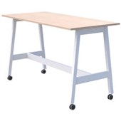 MODELLA II MOBILE LEANER W2400 X D800 X H1050MM WHITE FRAME REFINED OAK TOP WITH CASTORS