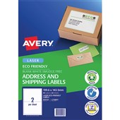 AVERY 959126 ECO FRIENDLY ADDRESS LABELS FSC 100 RECYCLED W1991 X L1435MM 2UP PACK 20