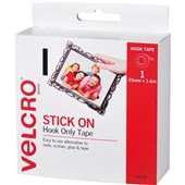 VELCRO BRAND STICKON HOOK TAPE 25MM X 36M WHITE