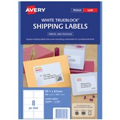 AVERY 959006 L7165 TRUEBLOCK SHIPPING LABEL LASER 8UP WHITE PACK 100