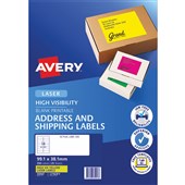 AVERY 35947 L7163FY HIGH VISIBILITY SHIPPING LABEL LASER 14UP FLUORO YELLOW PACK 25