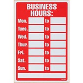 HEADLINE SIGN BUSINESS HOURS 203 X 305MM REDWHITE