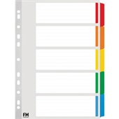 FM CARDBOARD DIVIDER REINFORCED 5 TAB A4 COLOURED